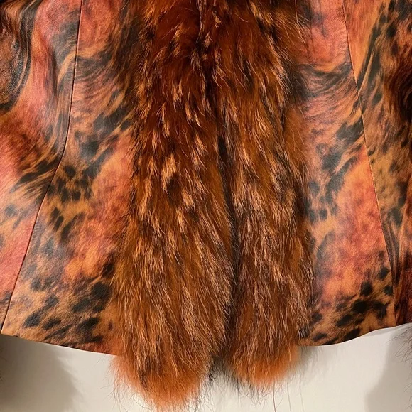 CACHE Leather Jacket with Real Fur Size 6 Very Rare - Picture 6 of 15